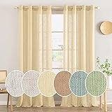 MIULEE Gardinen Vorhänge mit ösen Voile Vorhang Leinenoptik Halbtransparent für Wohnzimmer Gardine Kinderzimmer Raumteiler Leinen Curtains Schiebevorhang Schlaufenschal 2er Set Beige 215x140 cm (HxB)