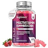 Multivitamin Gummibärchen - 120 Stück - Gummies mit 13 Vitaminen und Mineralstoffen - Für Erwachsene mit Jod, Vitamin C, D3, Biotin, Folsäure, Zink & mehr - Natürliche Zutaten & Mit Erdbeergeschmack