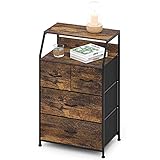 JRAO Kommode Stoffschrank mit 4 Schubladen Holzfurnier Sideboard Metall Highboard Vintage Schränke Organizer Mehrzweckschrank, Flur Schlafzimmer Küche Wohnzimmer Büro Stahl + Holz Braun + Schwarz