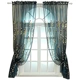 RIJPEX Modeickte Schiere Vorhänge Stabentasche, 1-Teilige Organza-Ball Dekorative Fenstervorhänge Vorhänge Blau 150X270 cm (59 X 106 Zoll)