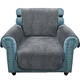 Granbest Super Thick Samt Sofabezug 1 Sitzer Anti-Rutsch Durable Sessel Abdeckung mit Elastischer Riemen 4-Jahreszeiten Universal Sofaschutz für Kinder, Haustiere, Hunde, Katzen (1 Sitzer, Grau)