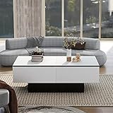 Moimhear Couchtisch，Universeller Sofatisch, Wohnzimmer ， Hochglanz mit ausziehbarem Tisch und Stauraum 102x60x40cm (weiß)