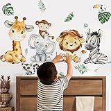 decalmile Wandtattoo Dschungel Tiere Wandaufkleber Safari Elefant Giraffe Löwe Wandsticker Babyzimmer Kinderzimmer Schlafzimmer Wanddeko