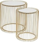 Kare Design Beistelltisch Wire Gold 2er Set, runder, moderner Glastisch, kleiner Couchtisch, Kaffeetisch, Nachttisch, 45 x 44cm