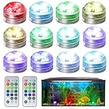 Cresbel Mini Unterwasser Licht - 12 Stück RGB Unterwasser LED Licht, Wasserdichte Teelichter mit Fernbedienung, Multi Mehrfarbige LED Teichbeleuchtung für Garten Aquarium Vase Badewanne Pool oder Spa