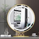 WRJAHCG Groß Kosmetikspiegel mit LED Beleuchtung,Schminkspiegel Runder, Touch-Steuerung Tischspiegel, Schminkspiegel mit Dimmbaren LED und 3 Farbe Licht, für Zuhause und Badezimmer,Gold,45CM/17.7''