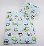 Rawstyle 2 tlg. Set Bezug *30 MOTIVE* (Eulen Hellblau) in 70x50 cm für Kinderwagen, Wiege und Stubenwagen Kinderbettwäsche Garnitur Bettwäsche *Deckenbezug + Kissenbezug*