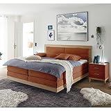 Lomadox Boxspringbett 180x200 cm mit Topper | Doppelbett in Cognac und Holz mit Härtegrad H2