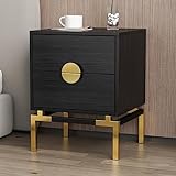 Caldion Nachttisch Nachtschrank mit 2 Schubladen und Beinen aus Goldfarbenem Metall Nachtkommode boxspringbett Moderner Nachttische Sofa Schwarz für kleine Räume, Wohnzimmer, Schlafzimmer