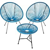 TecTake 800989 2er Set Acapulco Stuhl mit Tisch, Gartenmöbel Set im Retro Design, Indoor und Outdoor, Lounge Sessel für Garten Balkon und Terrasse (Blau | Nr. 404414)