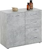 TEMKIN Sideboard Schrank Chicago in Betonoptik, mit Tür und 4 Schubladen Highboard