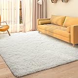 DETUM Weiche Schlafzimmerteppiche, flauschiger Fellteppich für Wohnzimmer Kinderzimmer Kinderzimmer Matte, Shaggy Plüsch Teppich für Innenboden, moderne Wohnkultur, 15,2 x 20,3 m, Cremeweiß