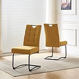 B&D home Esszimmerstühle mit Federkern 2er Set, Freischwinger Stühle Esszimmer, Polsterstuhl, Schwingstuhl, Essstühle, Küchenstühle, Landhaus, Webstoff, Senfgelb, 11125-GELB-2