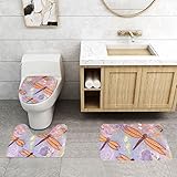 rutschfeste 3 Badteppich Set Handbemalte Libelle Bedruckt Badgarnitur Badematten Weiche Waschbar Bad Duschmatten, Für Wohnzimmer, Badewanne
