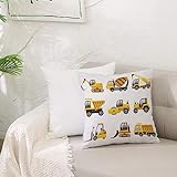 NOLLAM Kissenbezug Polyester Zierkissenbezug,BAU-Illustration des großen Fahrzeug-Muster-Technik-Gebäude-Themas, gelb-weiß,Dekorativen Kissenhüllen Weiches Kissen für Sofa Couch Schlafzimmer 50x50 cm