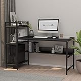 Dripex Holz Schreibtisch mit Ablage Computertisch, PC-Tisch Bürotisch Officetisch Stabile Konstruktion Tisch für Home Office (136cm Schwarz)