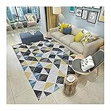 Siunwdiy Gelber blau Grauer Matter Teppich, geometrische abstrakte Musterdesign, antistatisches florales Sofa, moderner Teppichraub-Interieur,80 * 120cm(32X47inch)