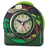 JACQUES FAREL Kinderwecker Lernwecker Jungen 3D T-Rex Dino Grün Analog Quarz ohne Ticken mit Licht und Snooze Alarm ACW 44