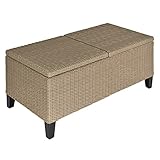 Outsunny Polyrattan Beistelltisch Garten Couchtisch Gartentisch Balkontisch ausziehbar Stahl Khaki 103 x 50 x 45,5 cm