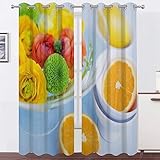 Vorhänge Blume Orange Vorhang Blickdicht VerdunklungsvorhäNge mit öSen, Gardinen Wohnzimmer Schlafzimmer Modern Bedruckt Curtains H 138 X B 117 cm 2er Set