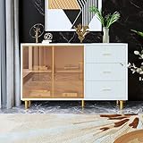 Sweiko Aufbewahrungsschrank,Sideboard Wohnzimmer mit 2 Fächern und 3 Schubladen,Weib Buffetschrank für Im Wohnzimmer, Schlafzimmer, der küche