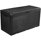 YITAHOME 380 Liter Groß Gartenbox mit Auflagen, Wasserdicht Garten Auflagenbox, Abschließbarem Outdoor kissenbox Wetterfest Garten Aufbewahrungsbox für Gartengeräten Poolzubehör Spielzeug, Schwarz