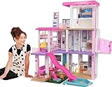Barbie GRG93 - Traumvilla, dreistöckiges Puppenhaus (114 cm) mit Pool, Rutsche, Aufzug, Lichtern und Geräuschen, Spielzeug ab 3 Jahren, Mehrfarbig
