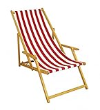 Erst-Holz® Liegestuhl rot-weiß Gartenliege Sonnenliege Strandstuhl Klappstuhl Deckchair Buche Natur 10-314N
