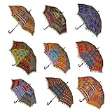 Hochzeitsregenschirm indischen Dekorative Baumwolle Handgemachter Designer Baumwolle Fashion Bunt Regenschirm Stickerei Boho Regenschirme Sonnenschirm Sonnenschirm 10 PCS Viel