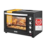 TZS First Austria Minibackofen 60 Liter 3400 Watt Mini-Backofen mit Kochplatten, Krümelblech, Drehspieß, Umluft Mini | Kochplatten separat bedienbar | gleichzeitig kochen backen