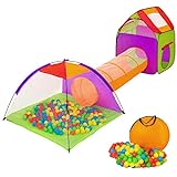 tectake Iglu Kinderspielzelt Spielhaus Kinderzelt mit Krabbeltunnel + 200 Bälle + Tasche - Diverse Farben - (Lila-Grün | Nr. 401027)