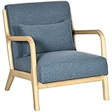 HOMCOM Einzelsofa Akzentstuhl Polstersessel mit Leinenoptik, Holzbeinen, Relaxsessel Ohrensessel im Skandidesign für Wohnzimmer, Schlafzimmer, Hellblau, 66 x 80 x 77,5 cm