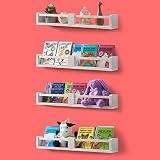BLUEWEST Kinderzimmer-Regale, Holz Kinderzimmer Bücherregal, Kinderzimmer Schwebende Bücherregale Wandmontage Dekor für Kinder, Wandregale für Badezimmer (4, weiß)