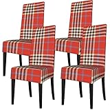 Stuhlhussen Stretch Jacquard Universal Stuhlhussen 4er Set Abnehmbare Waschbar Elastische Stuhlschutzbezüge für Bankett Deko und Hochzeit Partys (Rot，4 Stück)