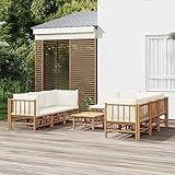 Homgoday Gartenlounge Set 9-TLG. Loungemöbel Gartenlounge Set Garnitur Sitzgruppe Lounge-Set Loungegruppe Gartensofa für Garten Terrasse und Balkon Bambus mit Cremeweißen Kissen