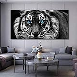 BIEMBI Moderne Giclée-Leinwanddrucke, schwarz-weißer Tigerkopf, Tierkunst, Gemälde, Wandkunst, Bild, Poster für Wohnzimmerdekoration, 80 x 160 cm, rahmenlos