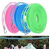 3 Stück rutschfeste Wäscheleine - Nylon-Wäscheleine - Kolibri Wäscheleine - Elastische Wäscheleine，Entworfen Für Draußen, Drinnen, Zu Hause, Reisen, Camping (Grün, Rosa, Blau)