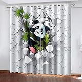 Gardinen Wohnzimmer Schlafzimmer 3D Niedlicher Kleiner Panda Der Karikatur Muster 214X200Cm(Hxb) 2Er Set Blickdichter Vorhang Kinderzimmer Wohnzimmer Energiesparende Geräuschreduzierende Kindergardi