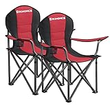 SONGMICS Campingstuhl, 2er Set, klappbar, Klappstuhl, bequemer mit Schaumstoff gepolsterter Sitz, mit Flaschenhalter, hoch belastbar, max. Belastbarkeit 250 kg, Outdoor-Stuhl, rot GCB06BK02