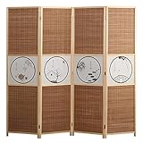 Raumteiler Trennwand, Paravent Raumtrenner Raumteiler Mit 4 Paneelen Sichtschutzwand Aus Holz Und Bambus Faltbare Raumtrennwand, Aufrechter Raumtrenner Für Das Wohnzimmer Im Home-Office, 180 170 160 1