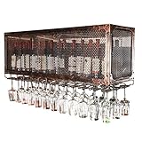 Regale Doppelschicht Wandregal Decke Weinflaschen- und Gläserhalter, Metalleisengitter Deckenregal Weinregale 2-stöckig – Großer Stauraum, Größe: 80 x 35 x 45 cm, Farbe: Schwarz Blument