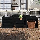 JUNZAI 4-TLG. Gartenbox-Set, Kissenbox Outdoor WassBerdicht, Auflagenbox, Aufbewahrungsbox, Terrassenschrank, Gartentruhe, Gartenkiste, Garten Aufbewahrung, Schwarz Massivholz Kiefer