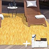Musterring Capri In- & Outdoor Teppich Gold 200x300 cm robust & wetterfest für Balkon, Terrasse, Wintergarten + Teppichreiniger-Set