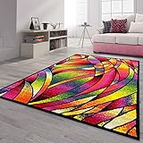 VIMODA Teppich Bunt Patchwork Wellen Punkte Farbig Modern Kurzflor Wohnzimmer, Farbe:B414, Maße:120x170 cm