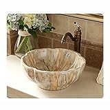 Retro Waschbecken Aufsatzwaschbecken Naturstein，handwaschbecken Klein Gaste Wc Runde Keramik Im Europäischen Stil， Waschschale Waschbecken Mit Überlaufloch Und Wasserhahn 41*15CM(Size:41*15CM)