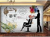 XLMING Brick Wall Silhouette Barber Shop Beauty Salon Hintergrundbild Vintage Graffiti Wallpaper 3D-400cm×280cm