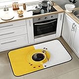 Kaffeetasse, gelb, weiß, Küchenteppich, rutschfest, gepolstert, komfortabel, saugfähig, Bodenläufer, Teppich, Badteppiche für Eingangsbereich, Badezimmer, Schlafzimmer, Heimdekoration, 99,1 x 50,8 cm