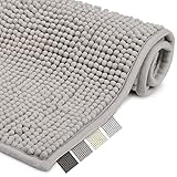 Beautissu Badematte rutschfest 70x120 cm - BeauMare WR Chenille Badezimmerteppich für Fußbodenheizung geeignet - Flauschiger Badvorleger für Dusche, Badewanne und WC in Grau
