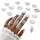 Momeski 13 Stück Knuckle Rings Set für Frauen Mädchen Schlangenkette Stapelring Vintage Boho Midi Ringe Größe gemischt Einstellbare Punk Ring Set (Silber)