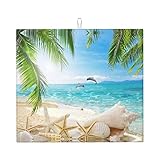 Seestern Strand Meerespalmen XL, Größe 40,6 x 45,7 cm, Abtropfmatte für Küchentheke, spülmaschinenfest